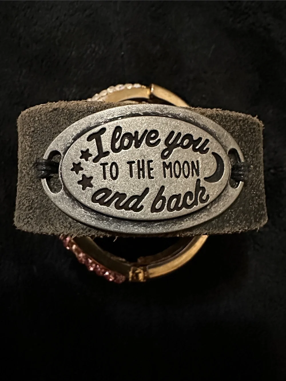 I Love You to the Moon and Back Black Leather Cuff  Bracelet Vintage  Look